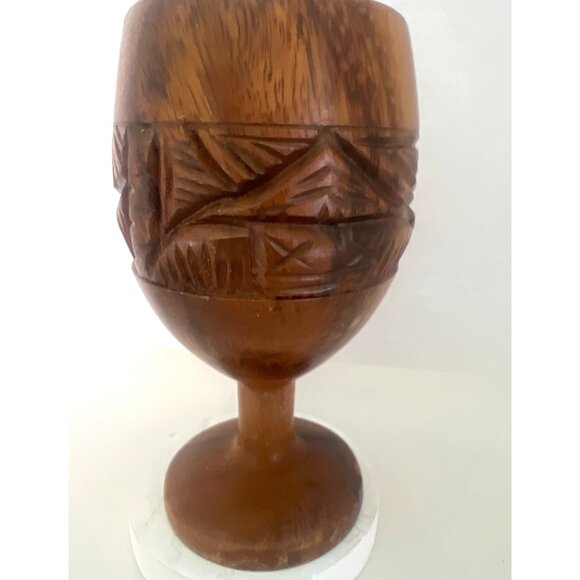Vintage Hand-Carved  Monkey Pod Wooden Goblet Tiki Culture Hawaii Collectible - Picture 1 of 9